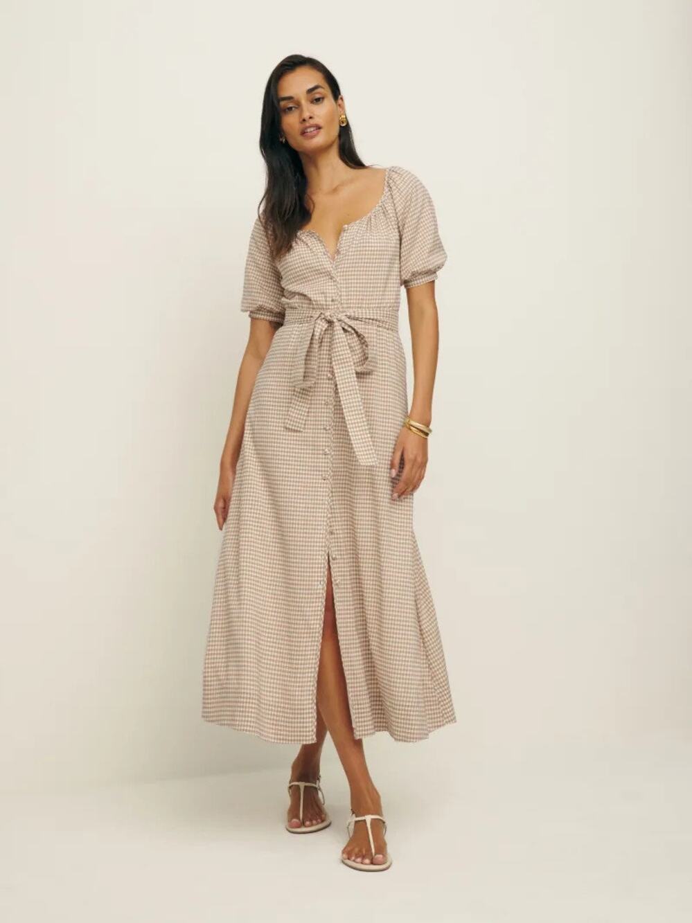 Reformation Roland Dress Anzo Check Midi Gingham Size Small New